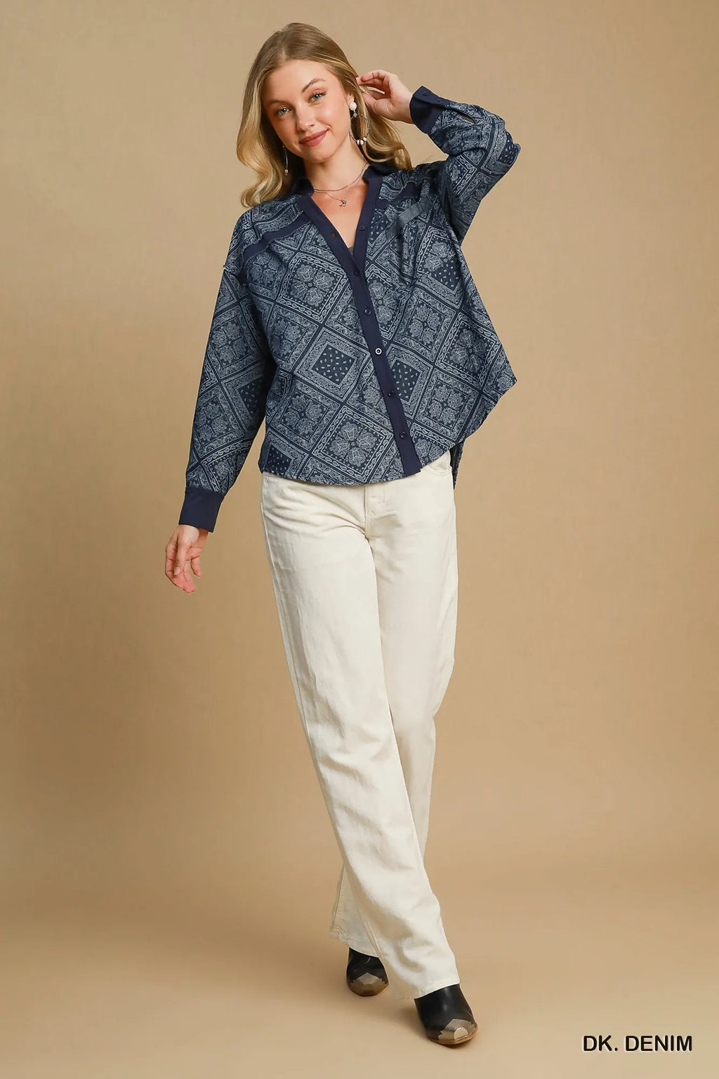 Garden Naked Umgee Paisley Print Denim Shirt Jacket