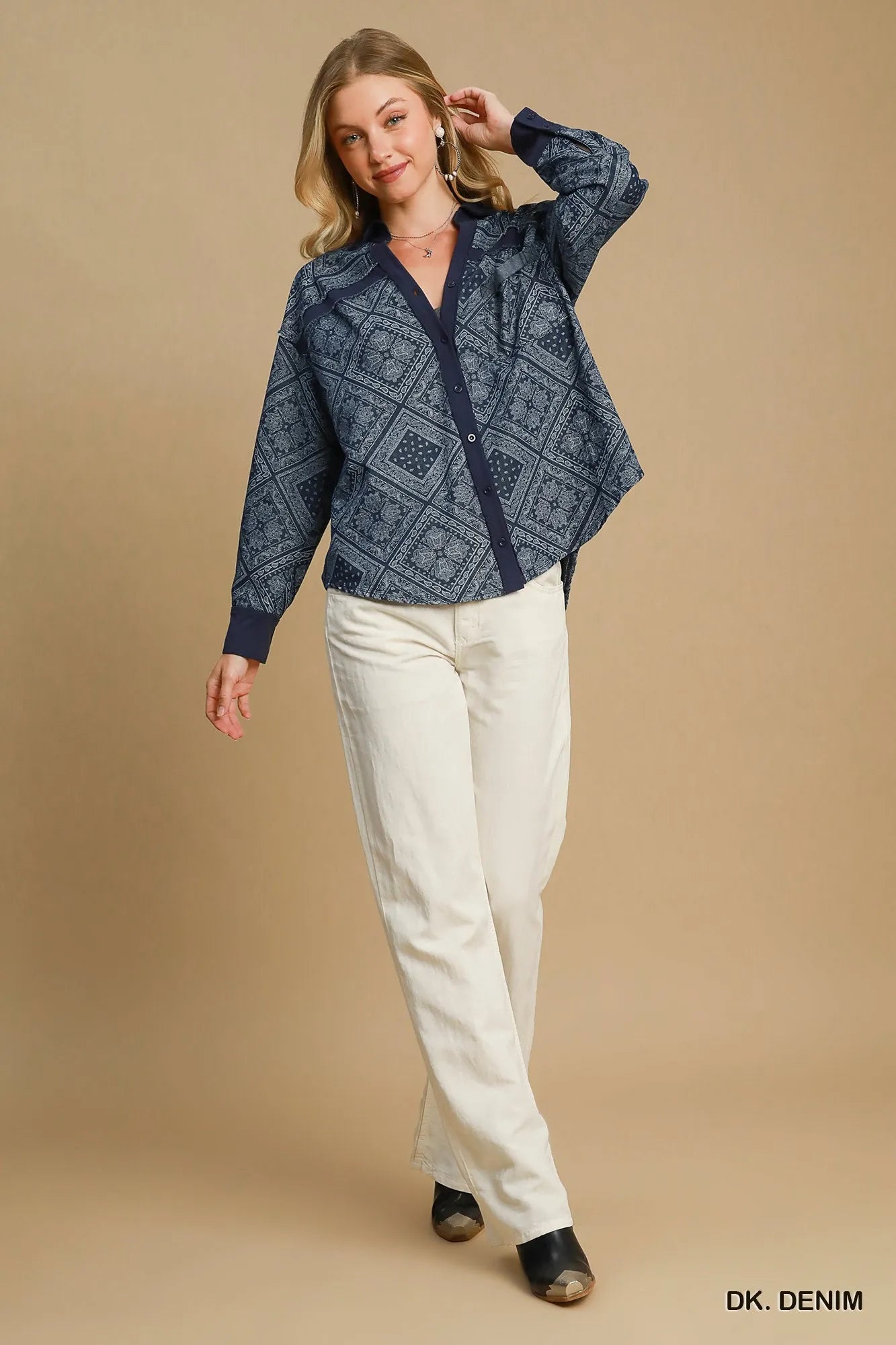 Garden Naked Umgee Paisley Print Denim Shirt Jacket