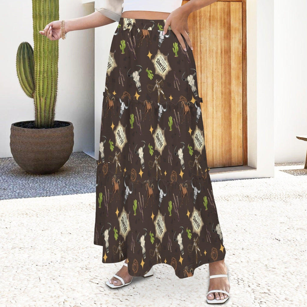 Western Symbols Tiered Prairie Maxi Skirt