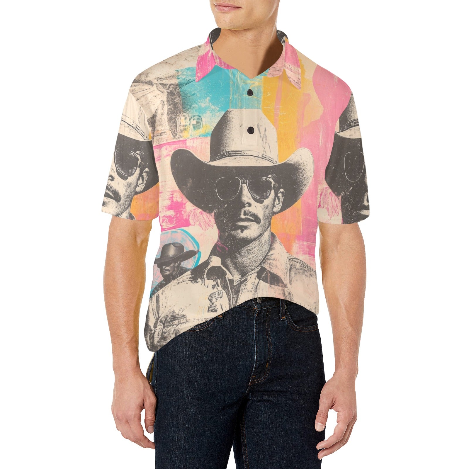 Baha Ranch Retro Pop Western Cool Cowboy Polo Shirt