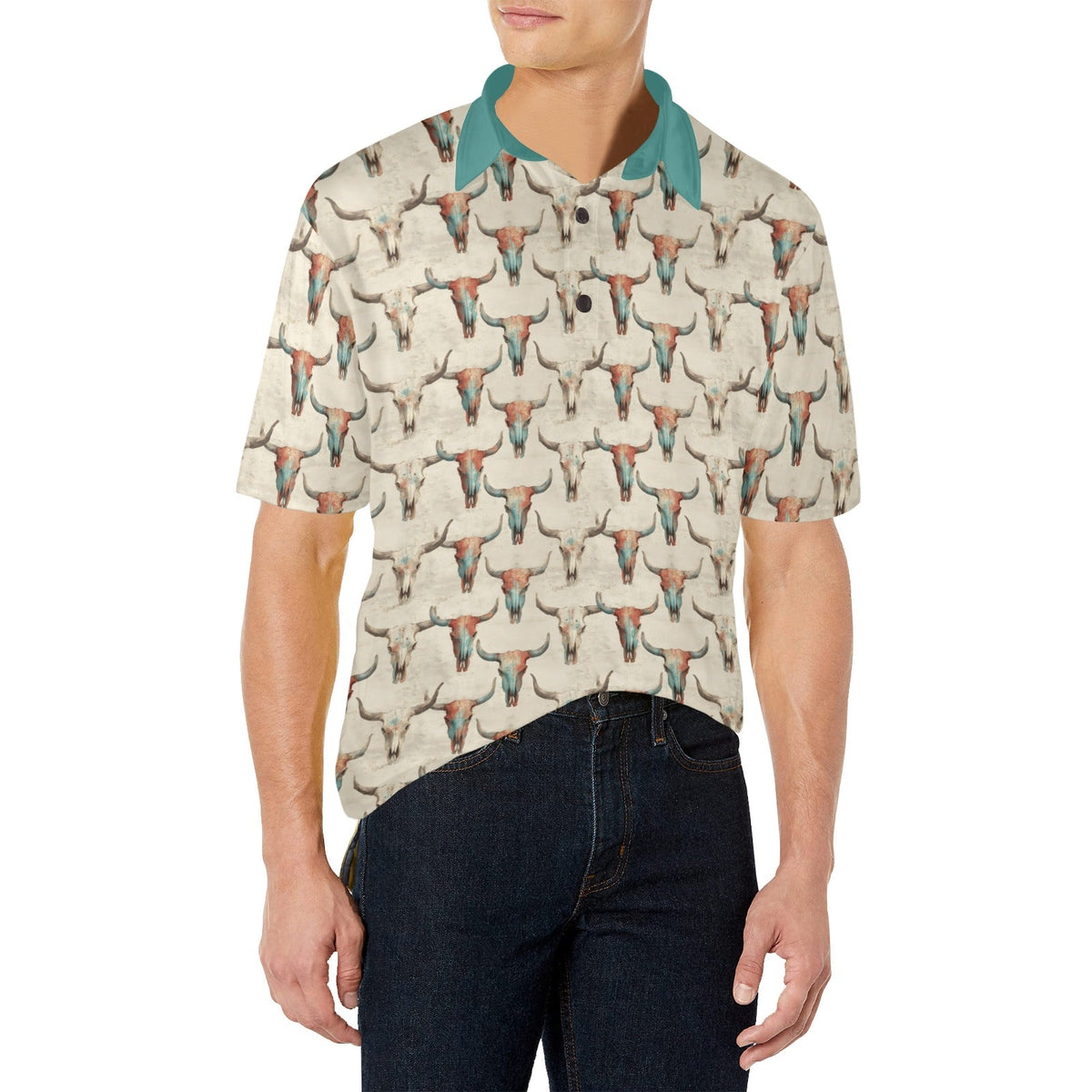 Baha Ranch Colored Skulls Men's Polo Style Shirt