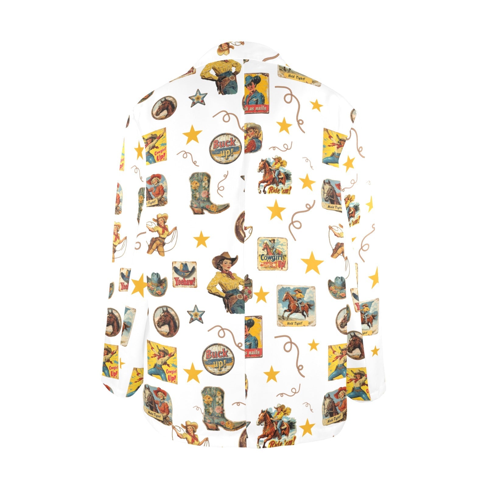 Vintage Cowgirl Collage Women's Western Blazer in White