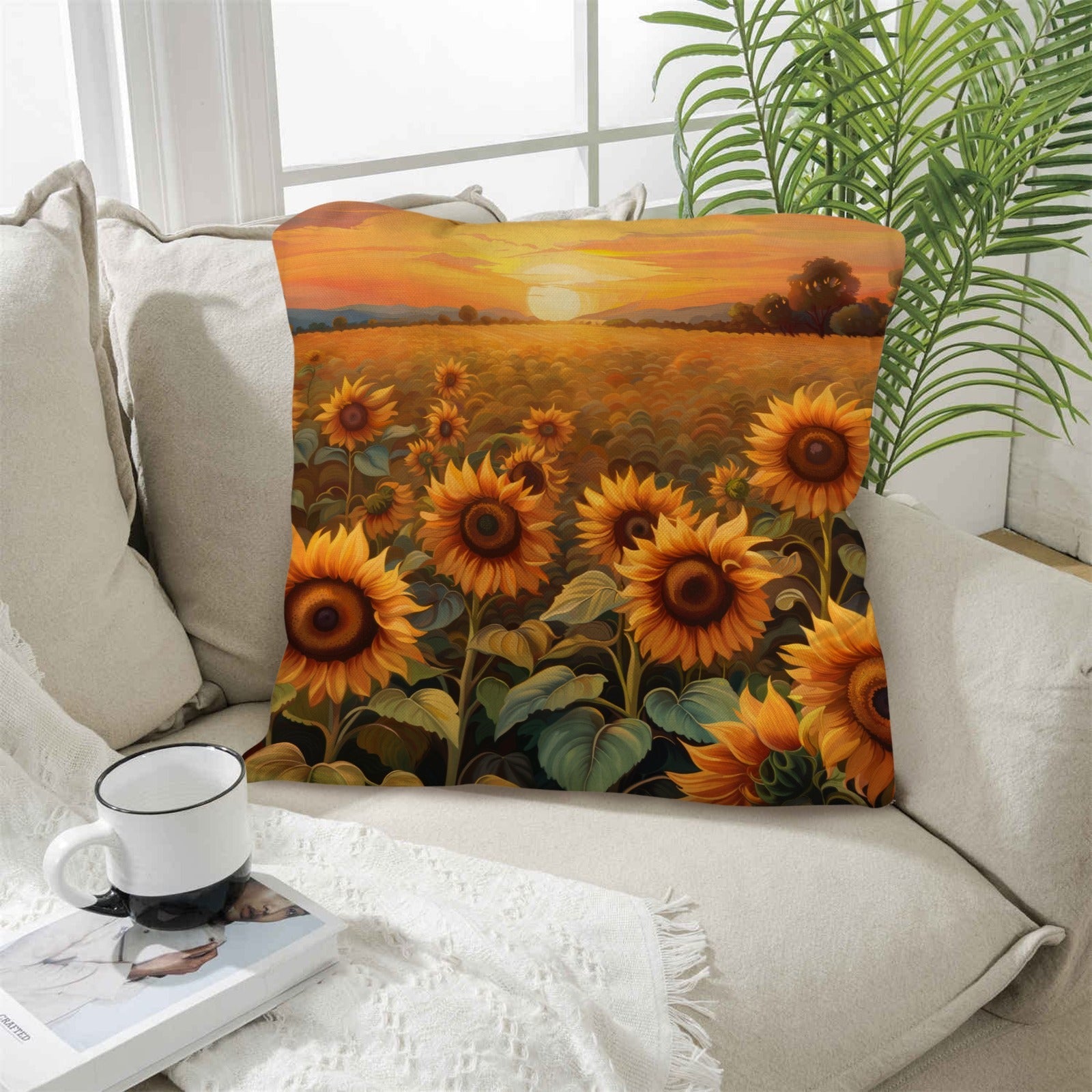Sunflower Field Throw Pillow Case Made in America