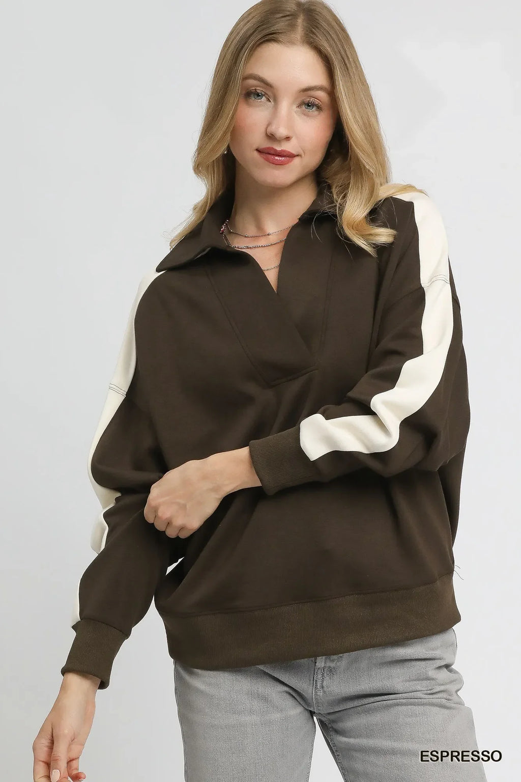 Garden Naked Umgee Color Block Polo Sweatshirt