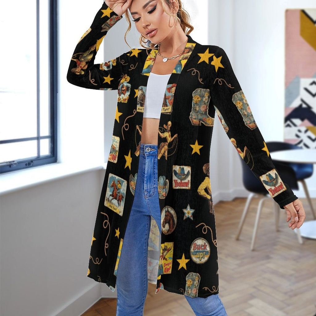 Vintage Cowgirl Collage Western Lightweight Cardigan