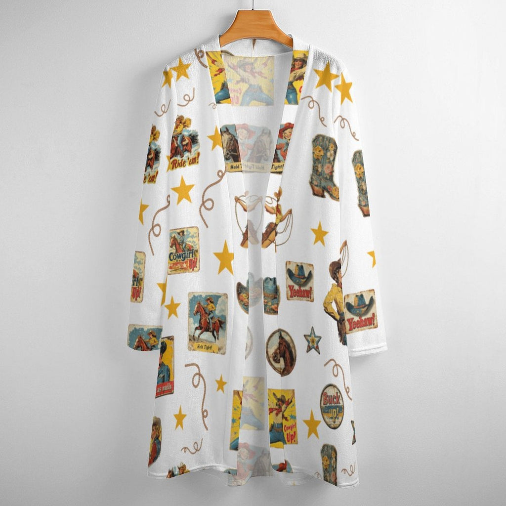Vintage Cowgirl Collage Western Lightweight Cardigan