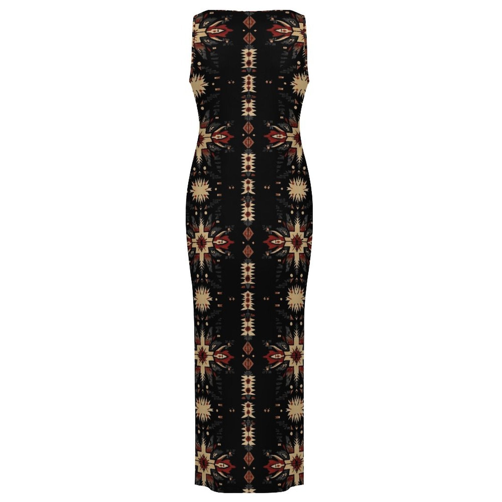 Black and Tan Aztec Bodycon Side Slit Western Maxi Dress