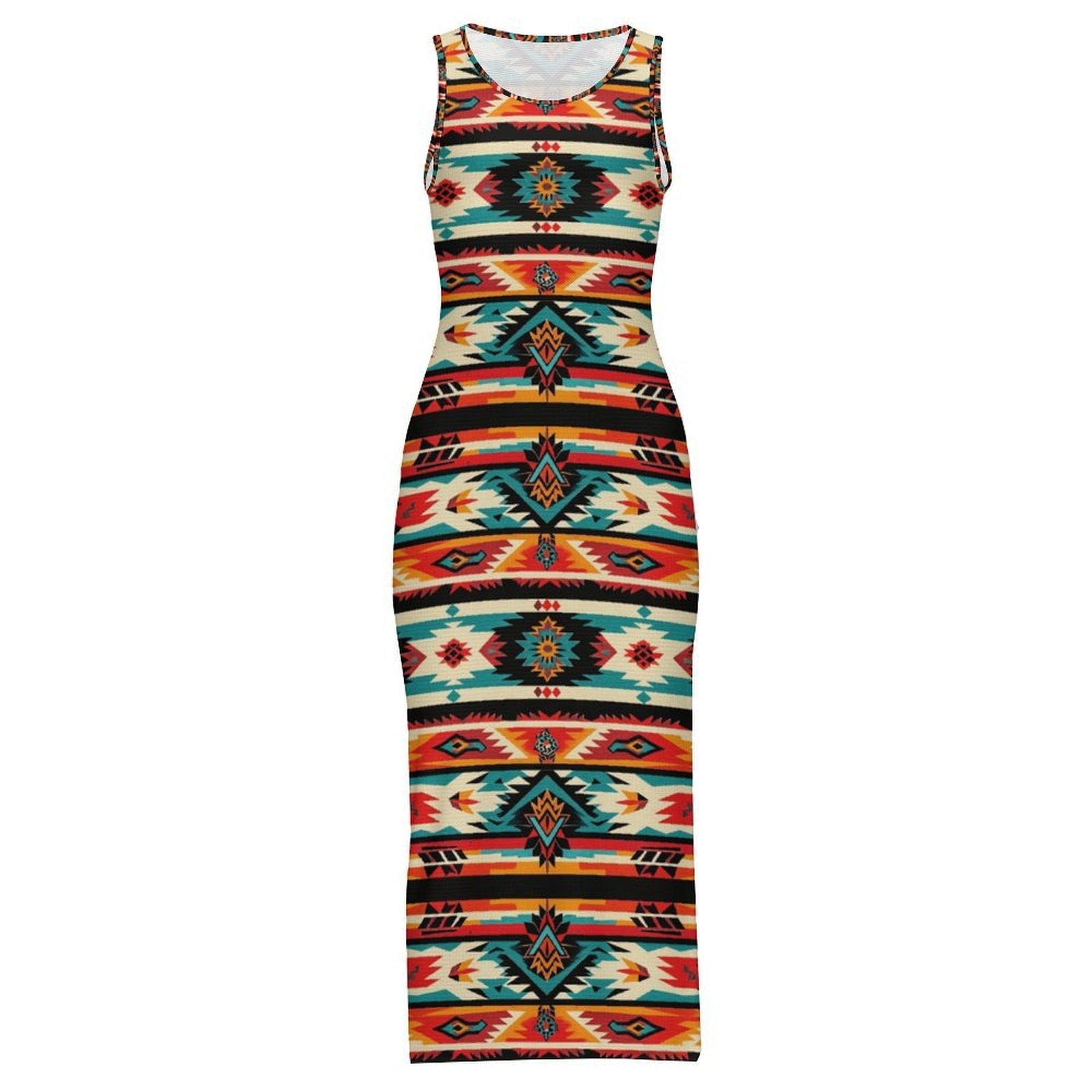 Santa Fe Sleeveless Bodycon Side Slit Western Maxi Long Dress