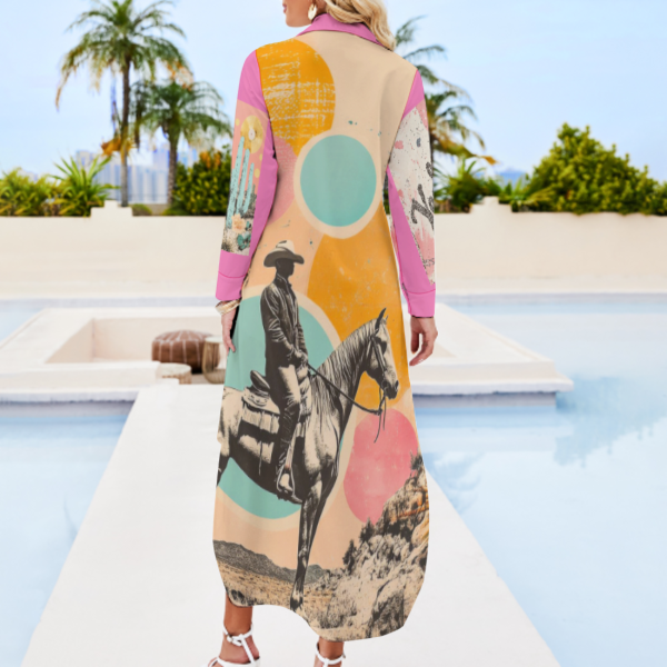 Baha Ranch Retro Pop Western Desert Cowboy Button Up Shirt Dress Duster