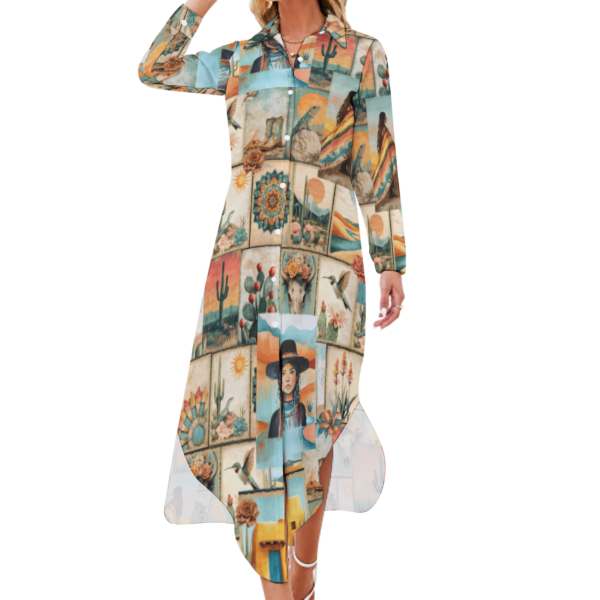 Colores de Mexico Pictures of the Southwest Button-Up Long Sleeve Shirt Dress Duster