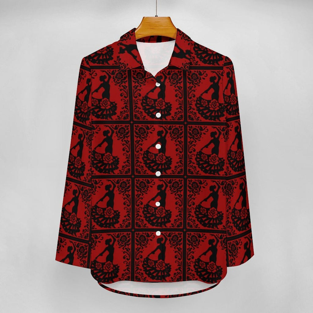 Baha Ranch Colores de Mexico Flamenco Floral Button Up Blouse