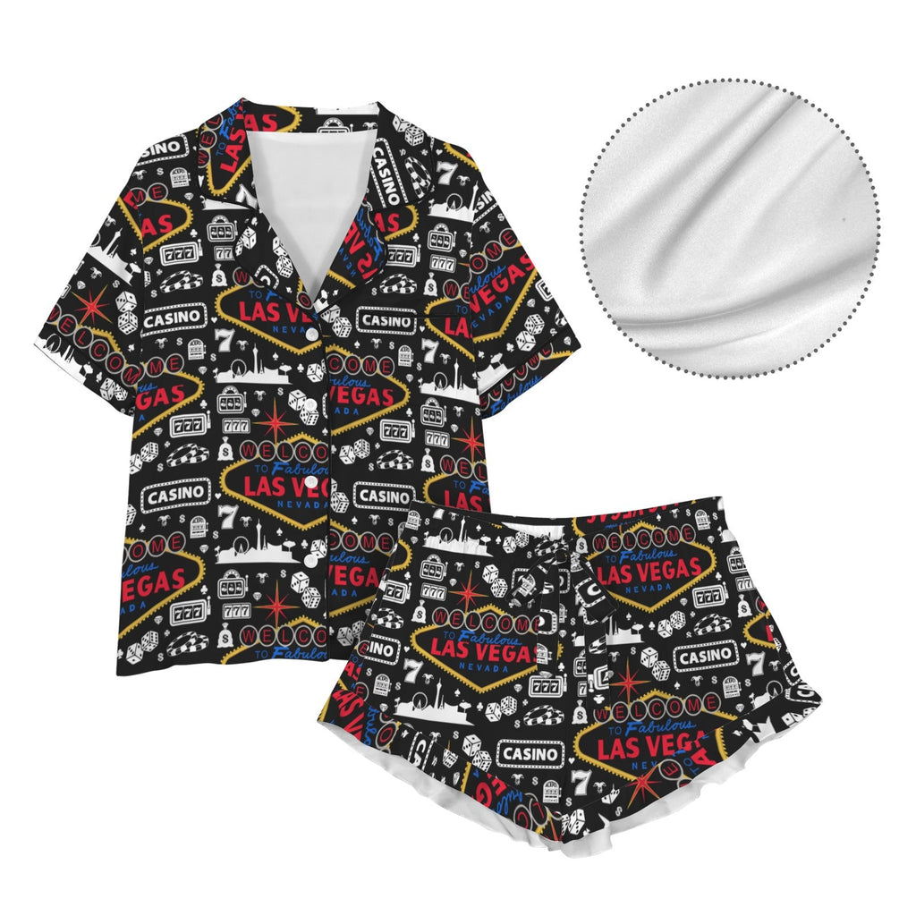 Viva Las Vegas Western Satin Ruffle Pajama Set