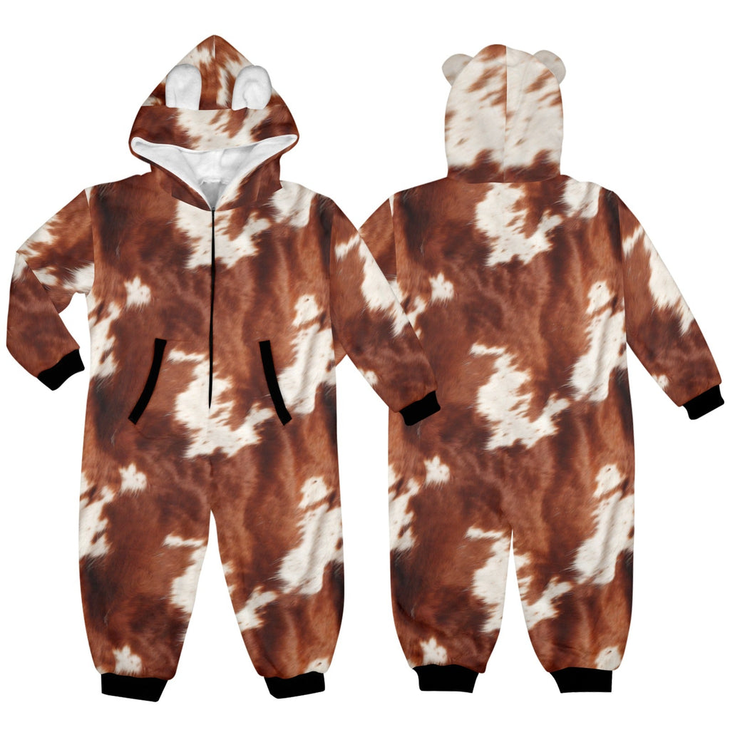 Cow Print Young Kids Pajama Hooded Onesie
