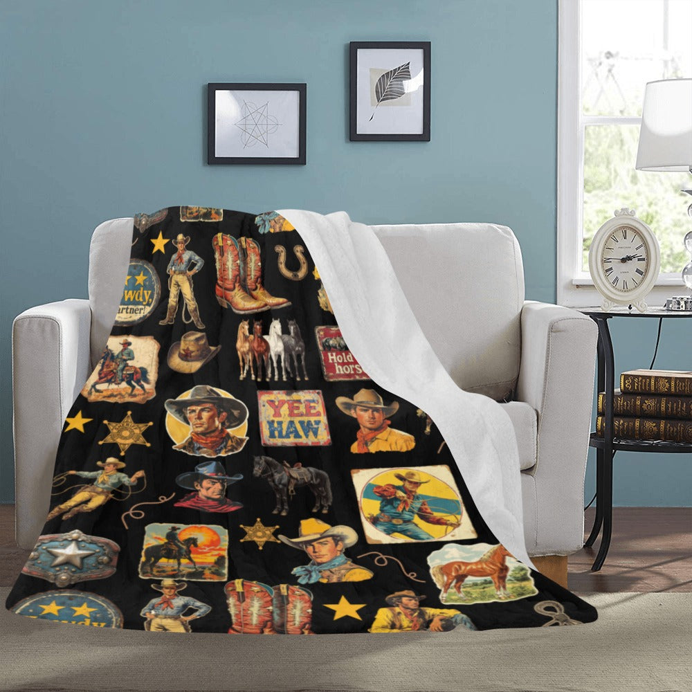 Vintage Cowboy Collage Western Micro Fleece Blanket 60" x 80" Made of America