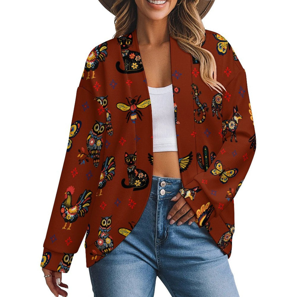 Colores de Mexico Talavera Floral Animals Drop Shoulder Cardigan