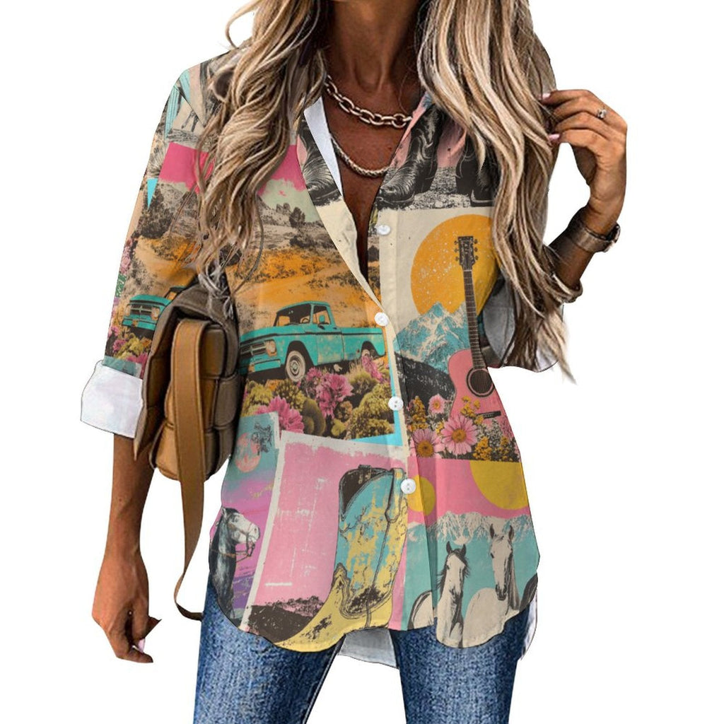 Baha Ranch Wanted Retro Pop Western Vintage Button Up Shirt