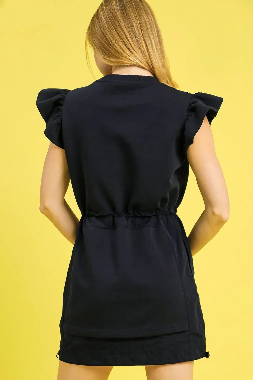 Garden Naked Umgee Luxe knit Ruffle Sleeve Drawstring Mini Dress