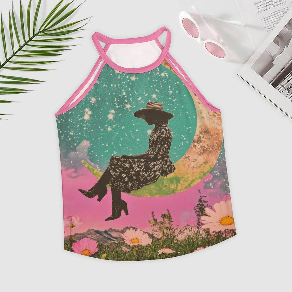 Baha Ranch Cowgirl on the Moon Retro Pop Western Tank Top