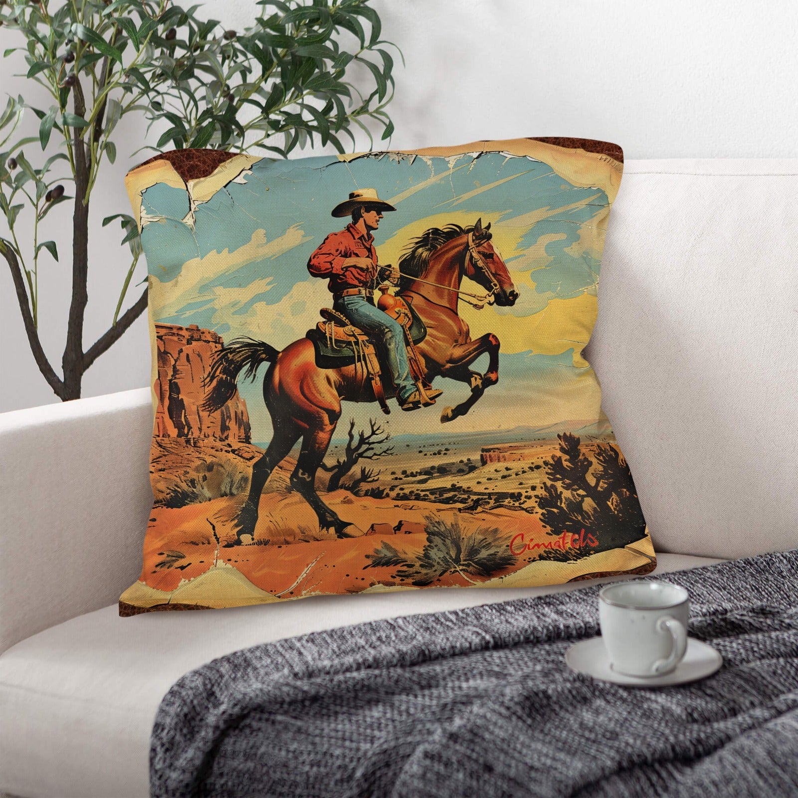 Vintage Cowboy Pillow Case Made in America