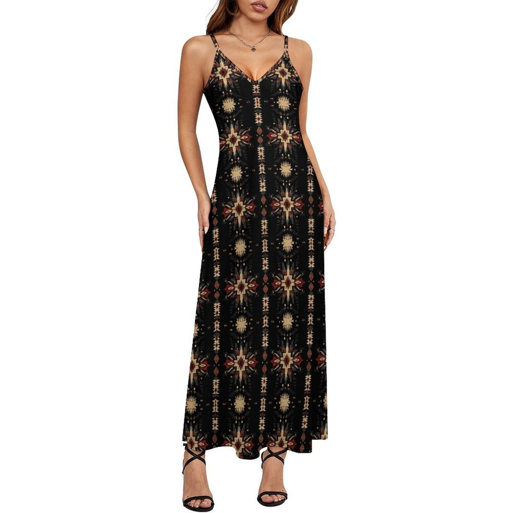 Black and Tan Southwestern Aztec Western Maxi Dress