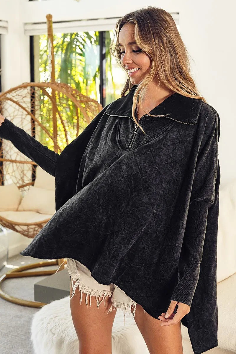Garden Naked BiBi Vintage Washed Quilted Half Zip Top
