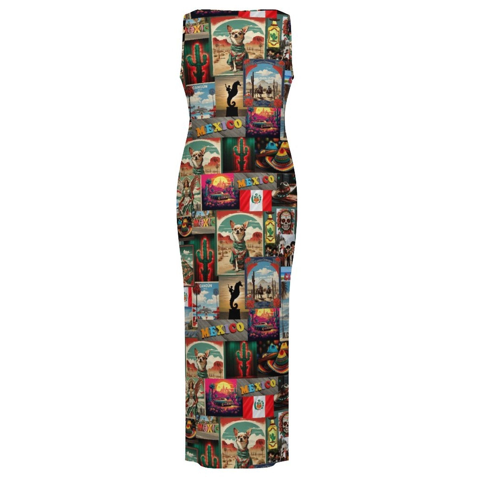 Colores De Mexico Destination Mexico Sleeveless Bodycon Side Slit Long Dress