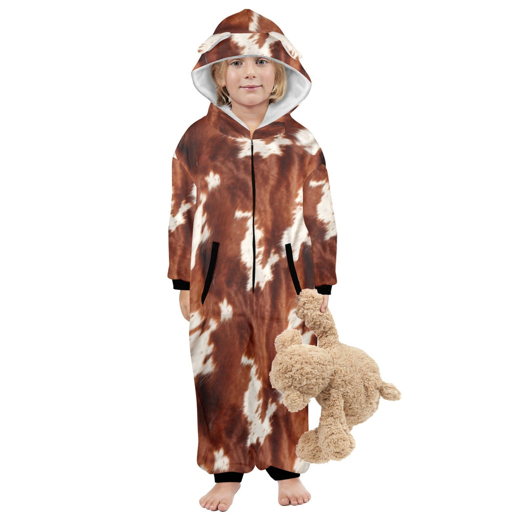 Cow Print Young Kids Pajama Hooded Onesie