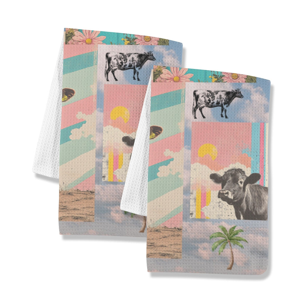 Baha Ranch Summer Cows Set of 2 (same) Kitchen Dish Towels Made in America