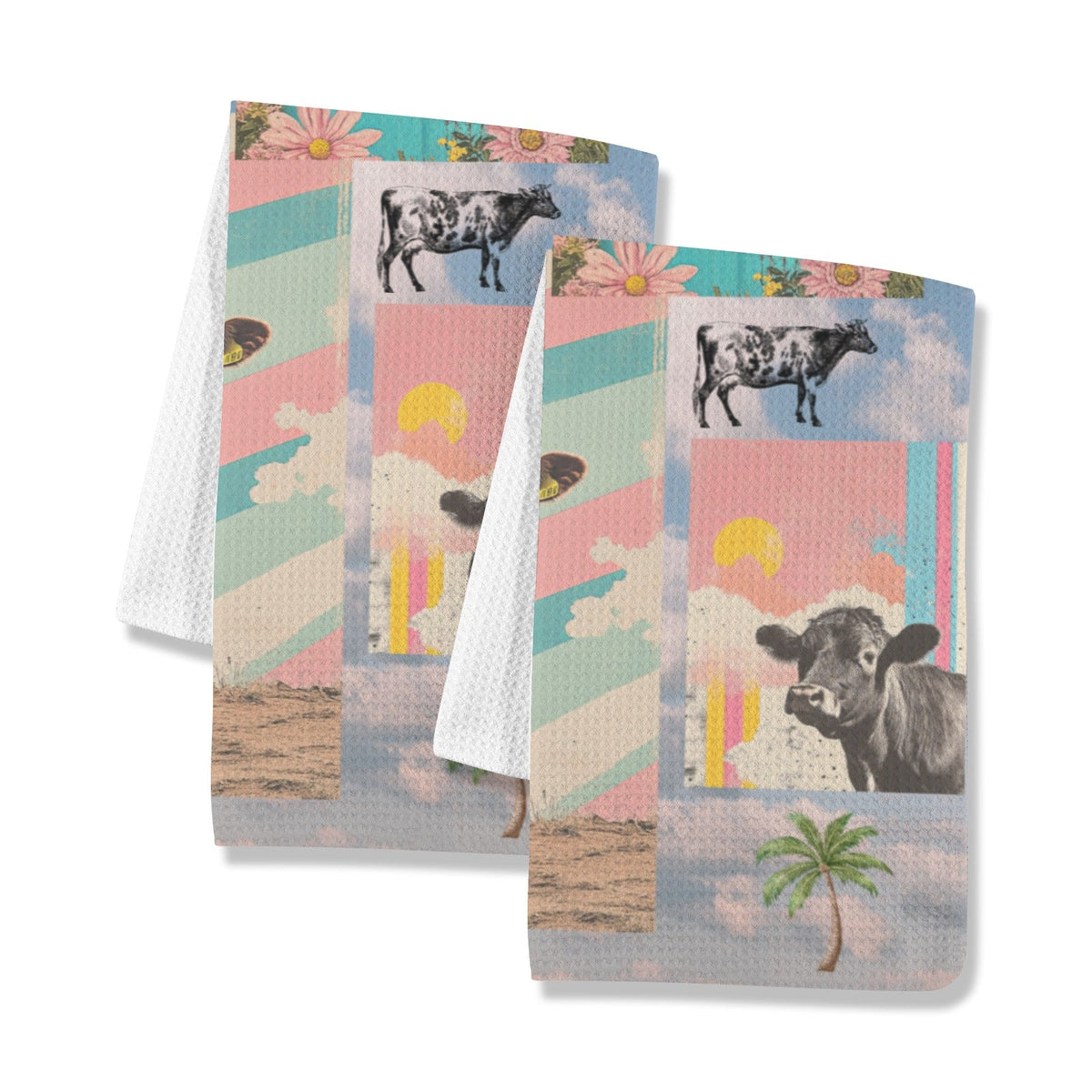 Baha Ranch Summer Cows Set of 2 (same) Kitchen Dish Towels Made in America