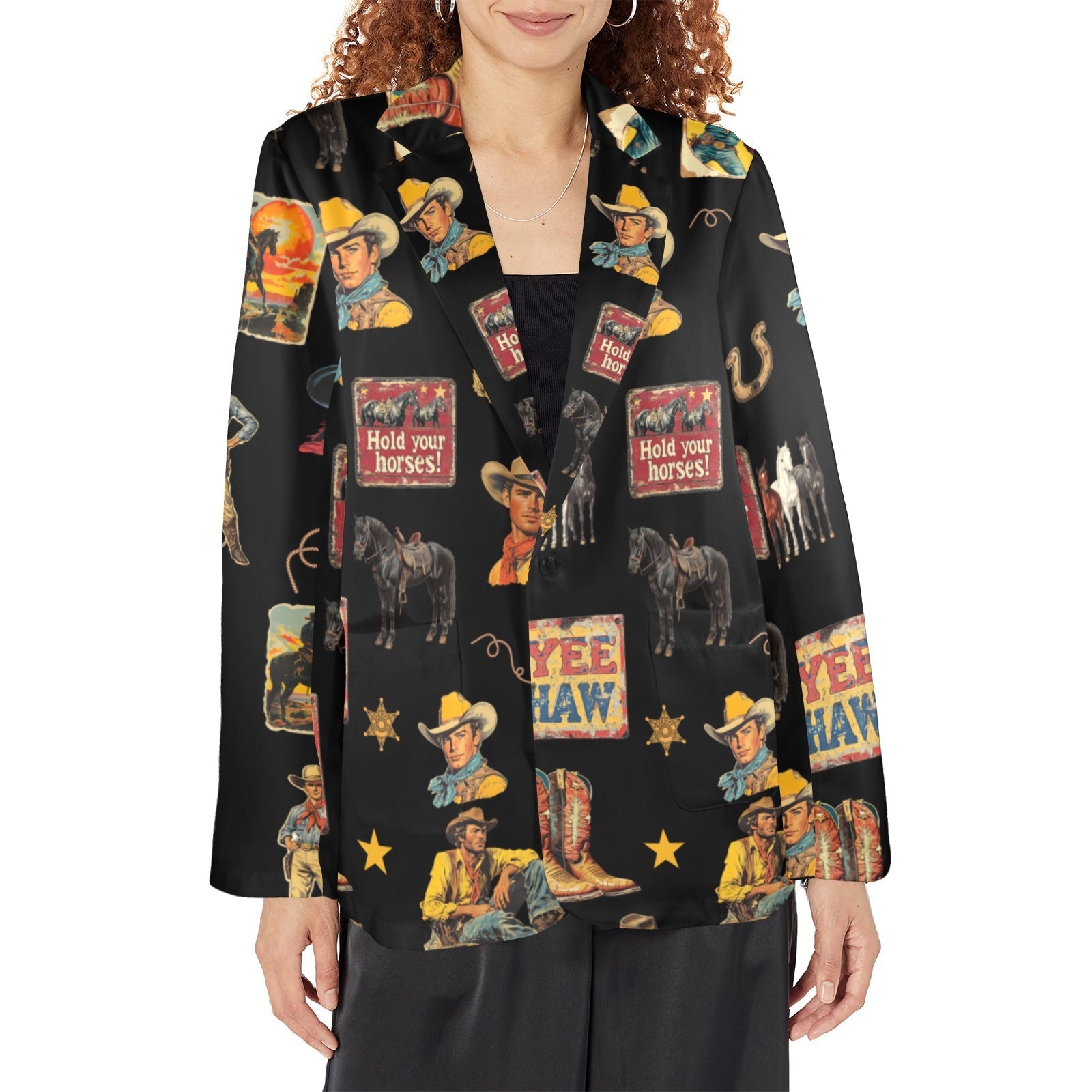 Vintage Cowboy Collage Western Women's Blazer