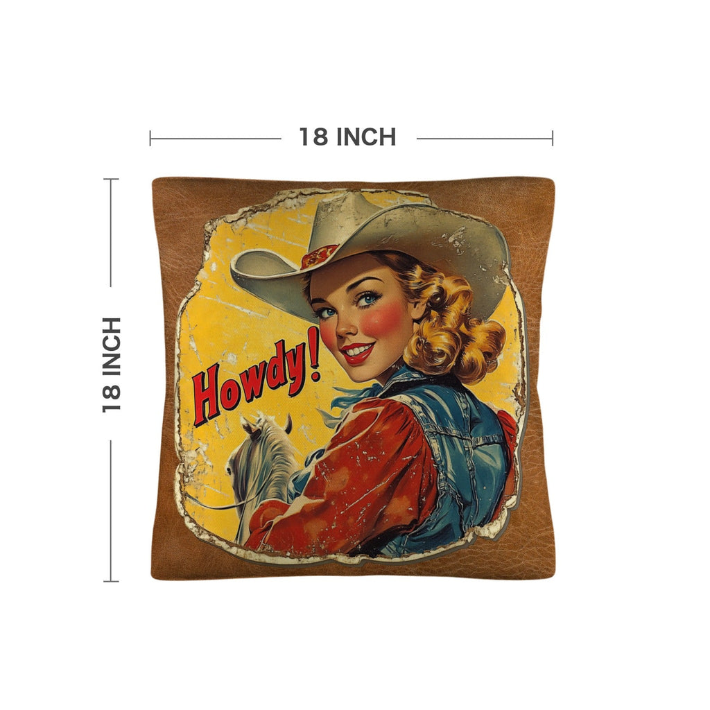 Vintage Cowgirl Howdy Throw Pillow 18 x 18 Made in America