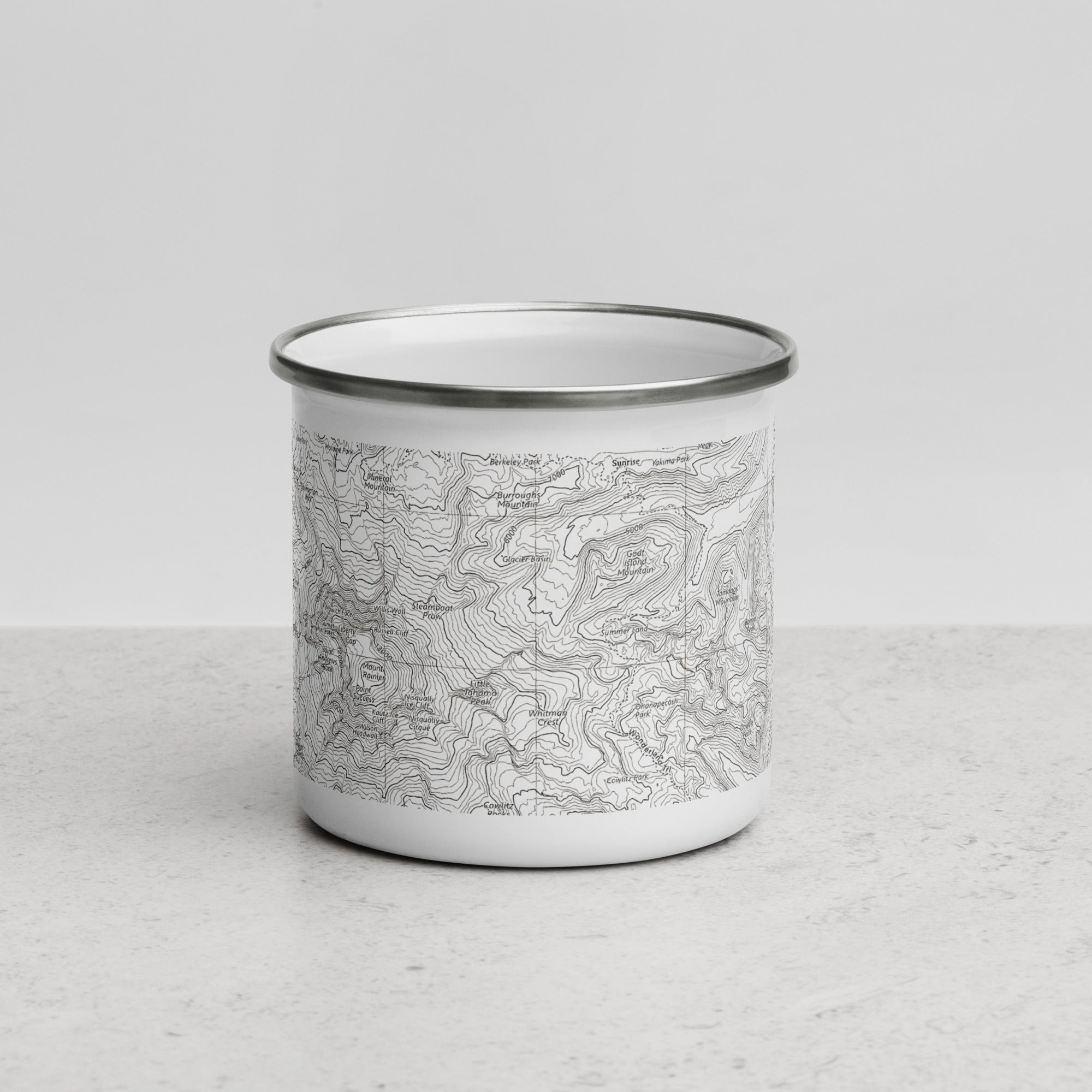 Mount Rainier Topographic Durable Enamel Camp Mug USGS National Park Map