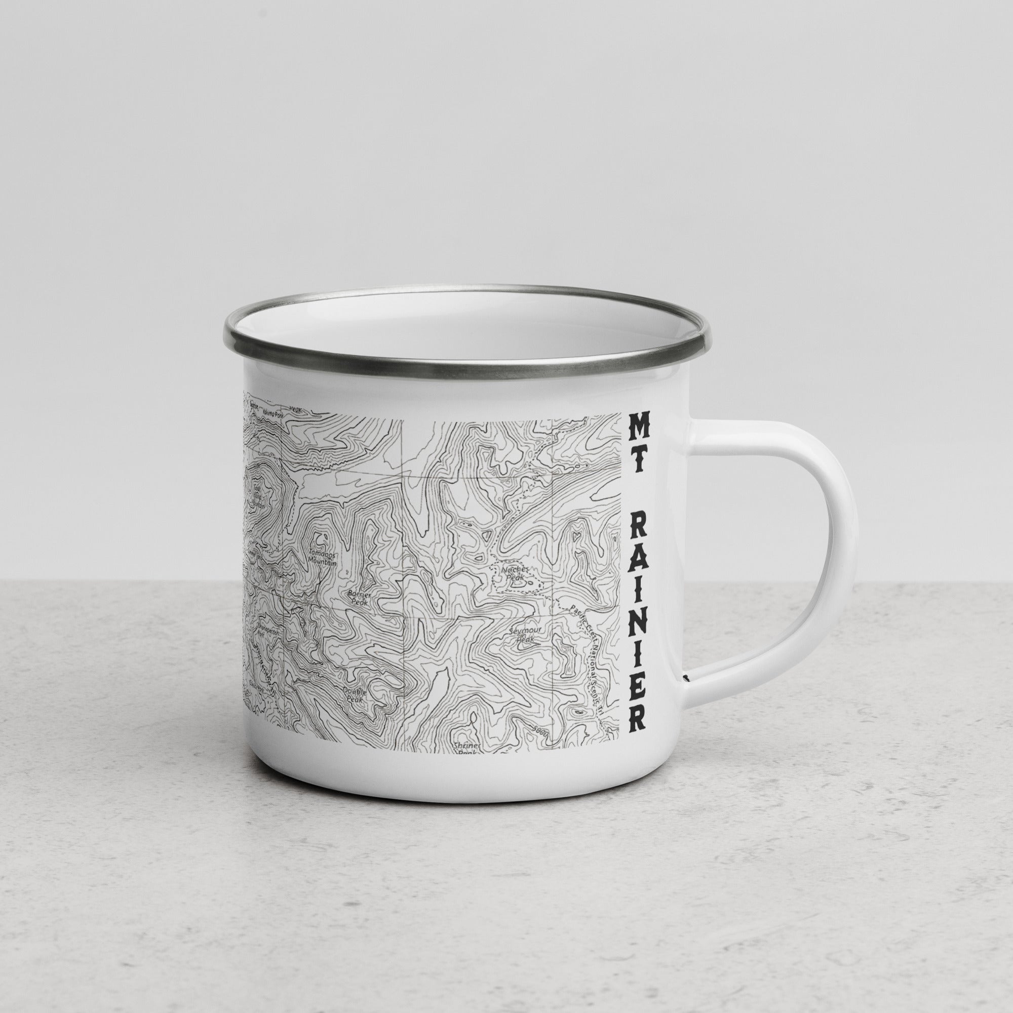 Mount Rainier Topographic Durable Enamel Camp Mug USGS National Park Map