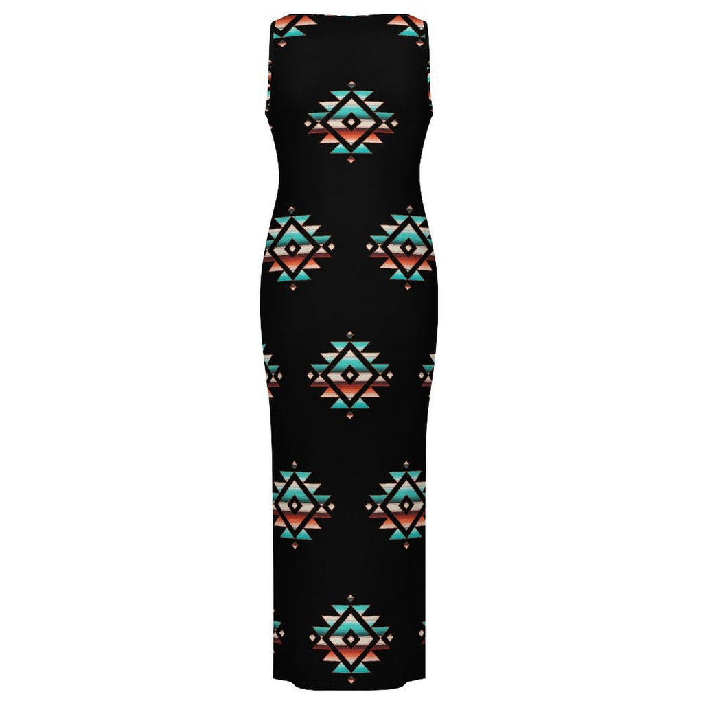 Southwestern Aztec Sleeveless Bodycon Side Slit Western Maxi Dress