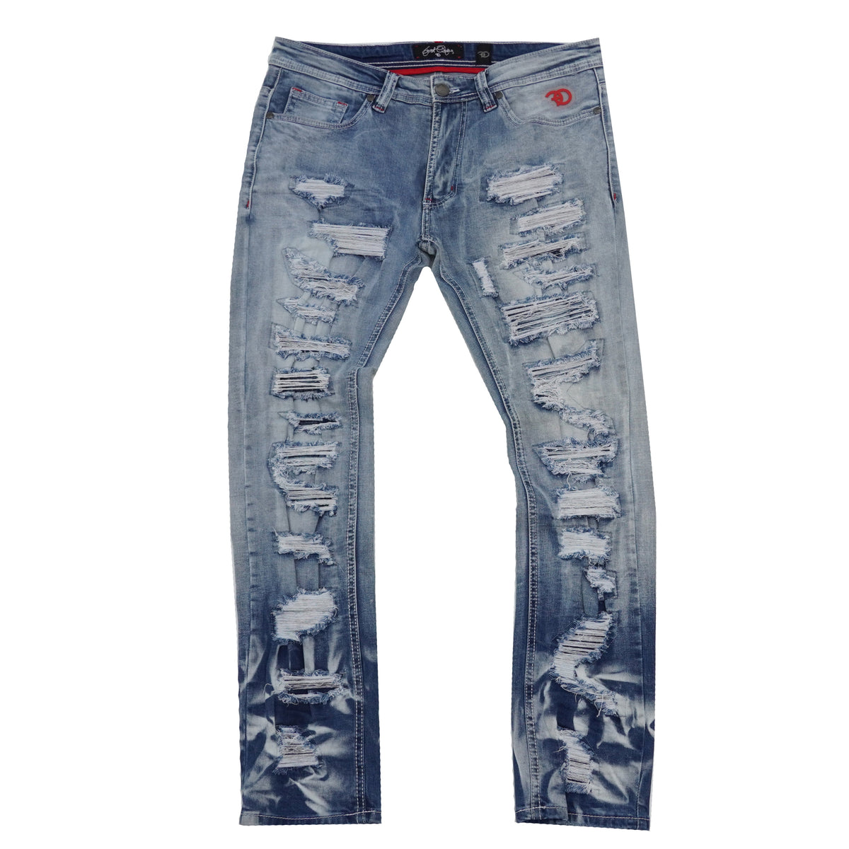 Makobi Frost All Over Shredded Jeans, Light Wash, product detail