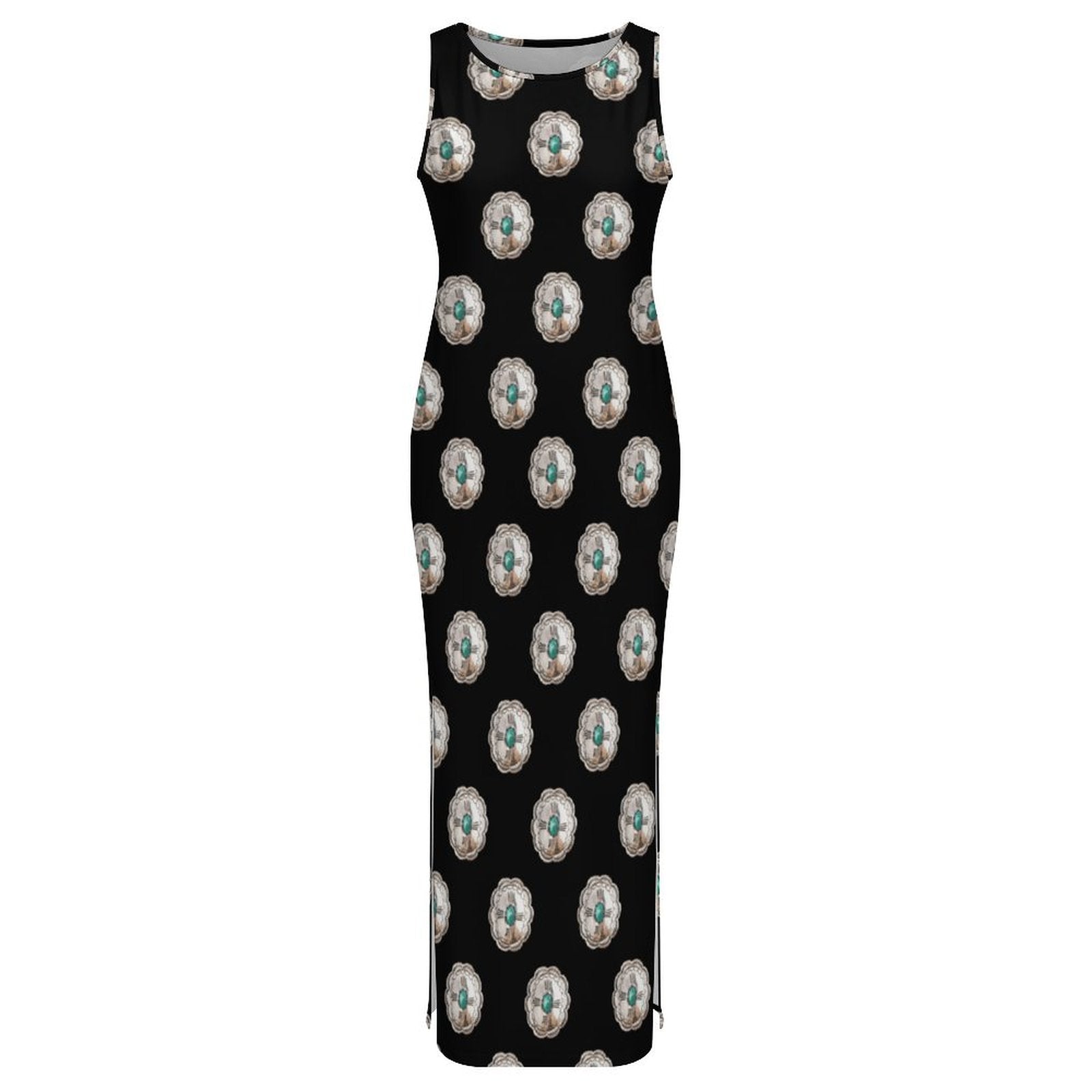 Silver Concho Slit Maxi Dress