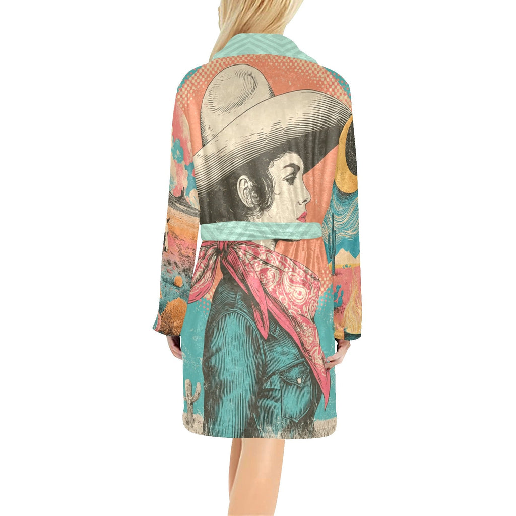 Baha Ranch Honky Tonk Kitsch Cowgal Minky Fleece Plush Robe
