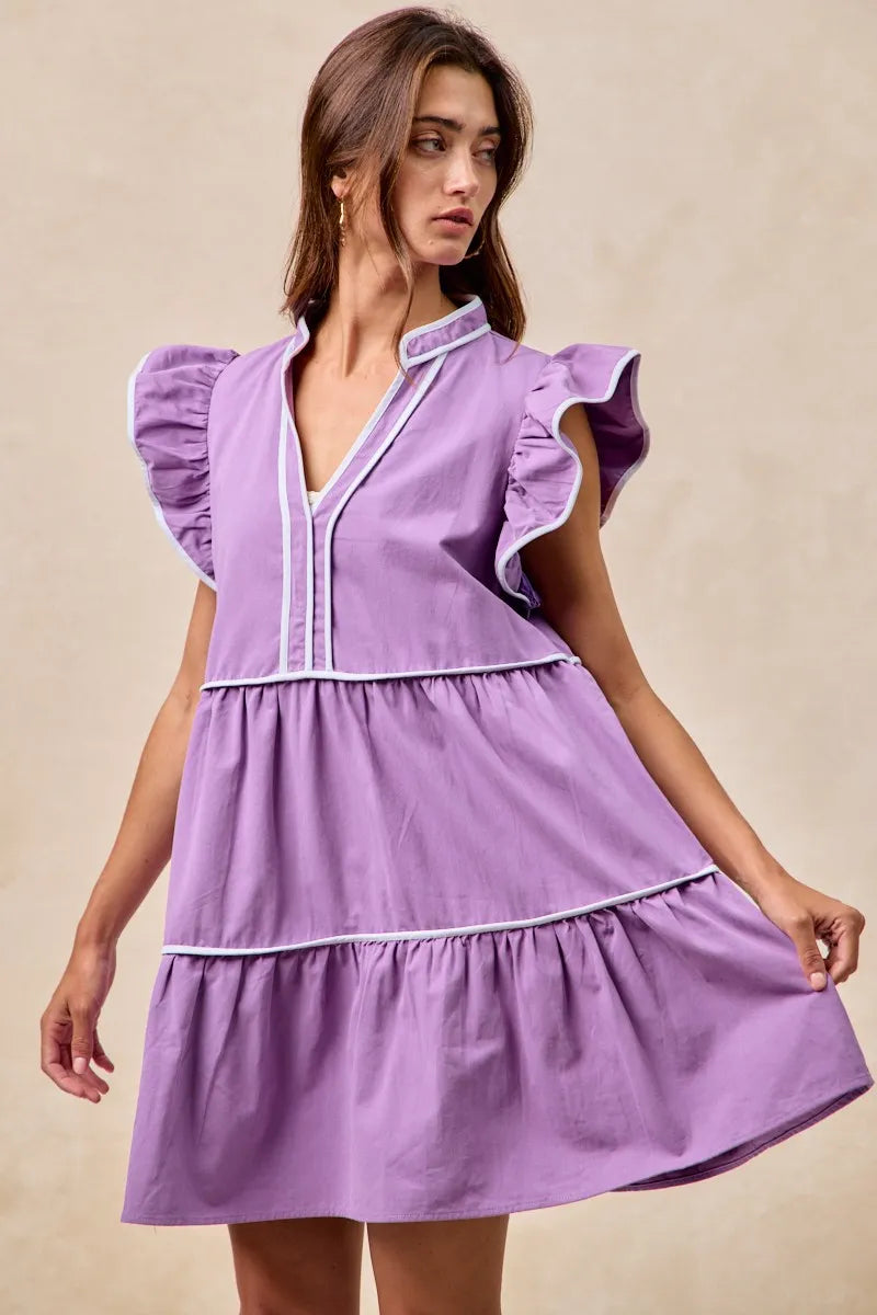 Garden Naked BiBi Gameday Theme Contrast Binding Ruffled Dress