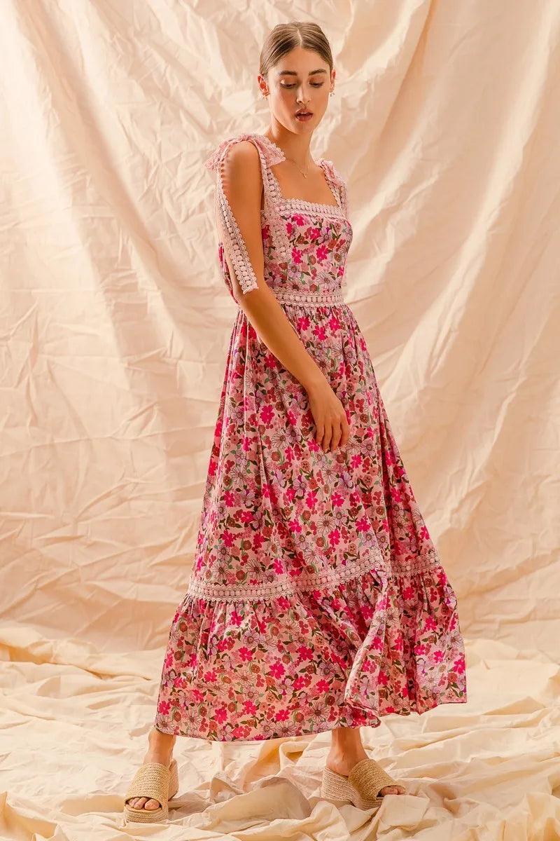 Garden Naked SO ME Floral Maxi Dress With Ribbon Tie Lace Strap