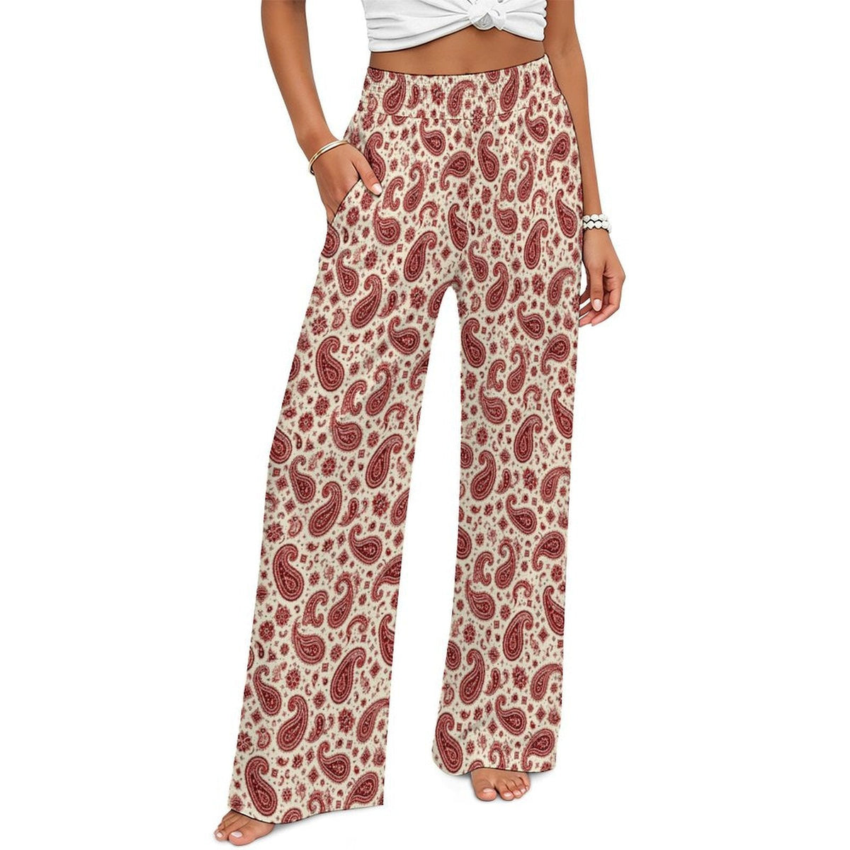 Baha Ranch Cream with Red Paisley Bandana Wide Leg Pants