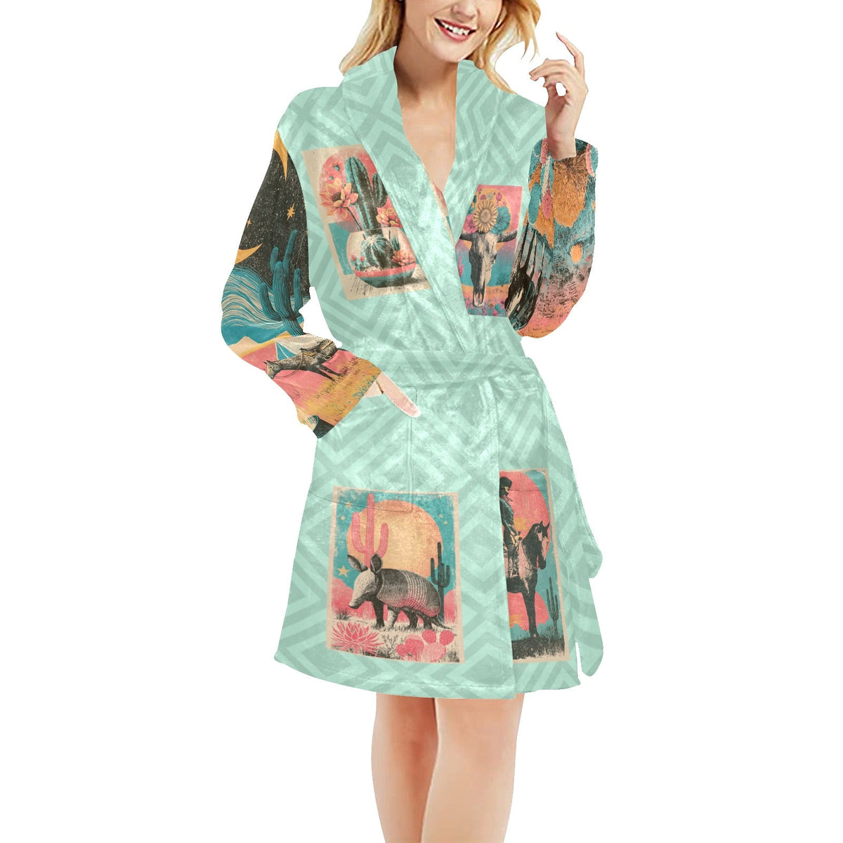 Baha Ranch Honky Tonk Kitsch Cowgal Minky Fleece Plush Robe