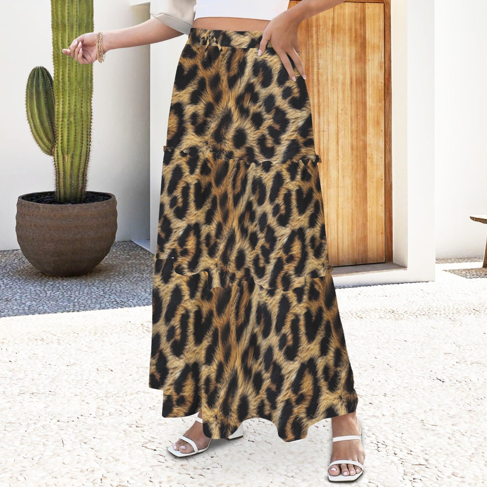 Baha Ranch Retro Pop Western Leopard Print Maxi Prairie Skirt