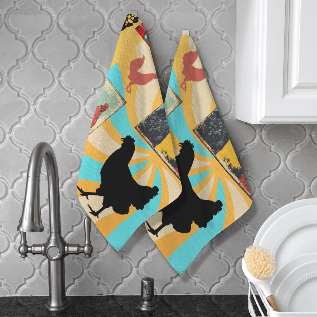 Baha Ranch Chicken Days Set of 2 Kitchen Dish Towels (same) Made in America Kitchen Towel Made in America