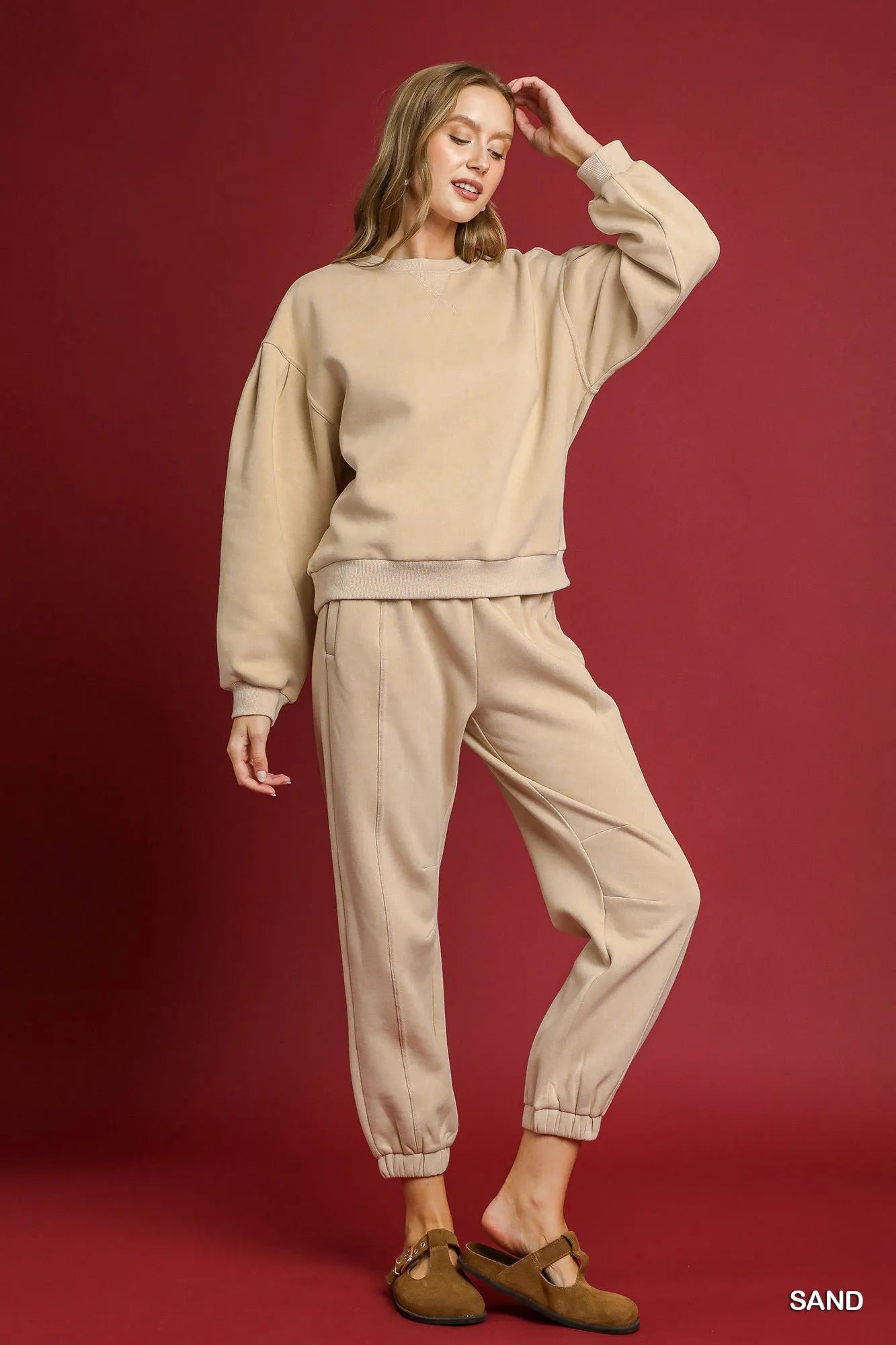 Garden Naked Umgee Fleece Jogger Pants with Drawstring