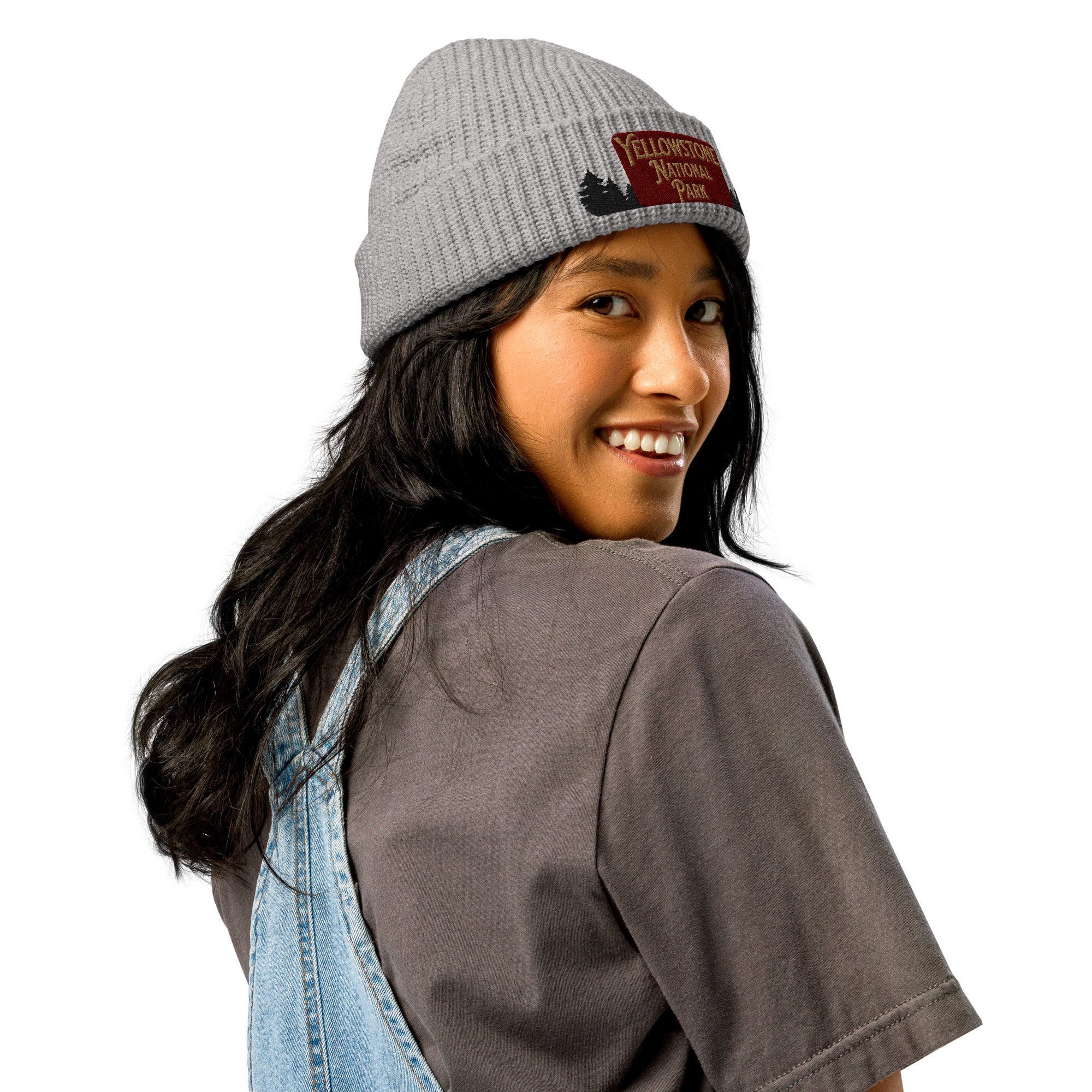 Yellowstone National Park Sign Embroidered Beanie Outdoorsy Fisherman Style