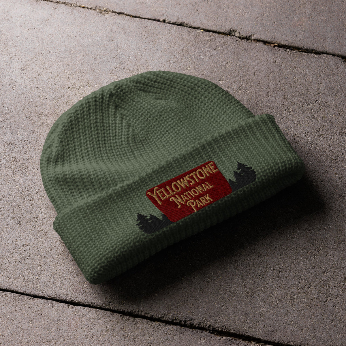 Yellowstone National Park Sign Embroidered Beanie Outdoorsy Fisherman Style