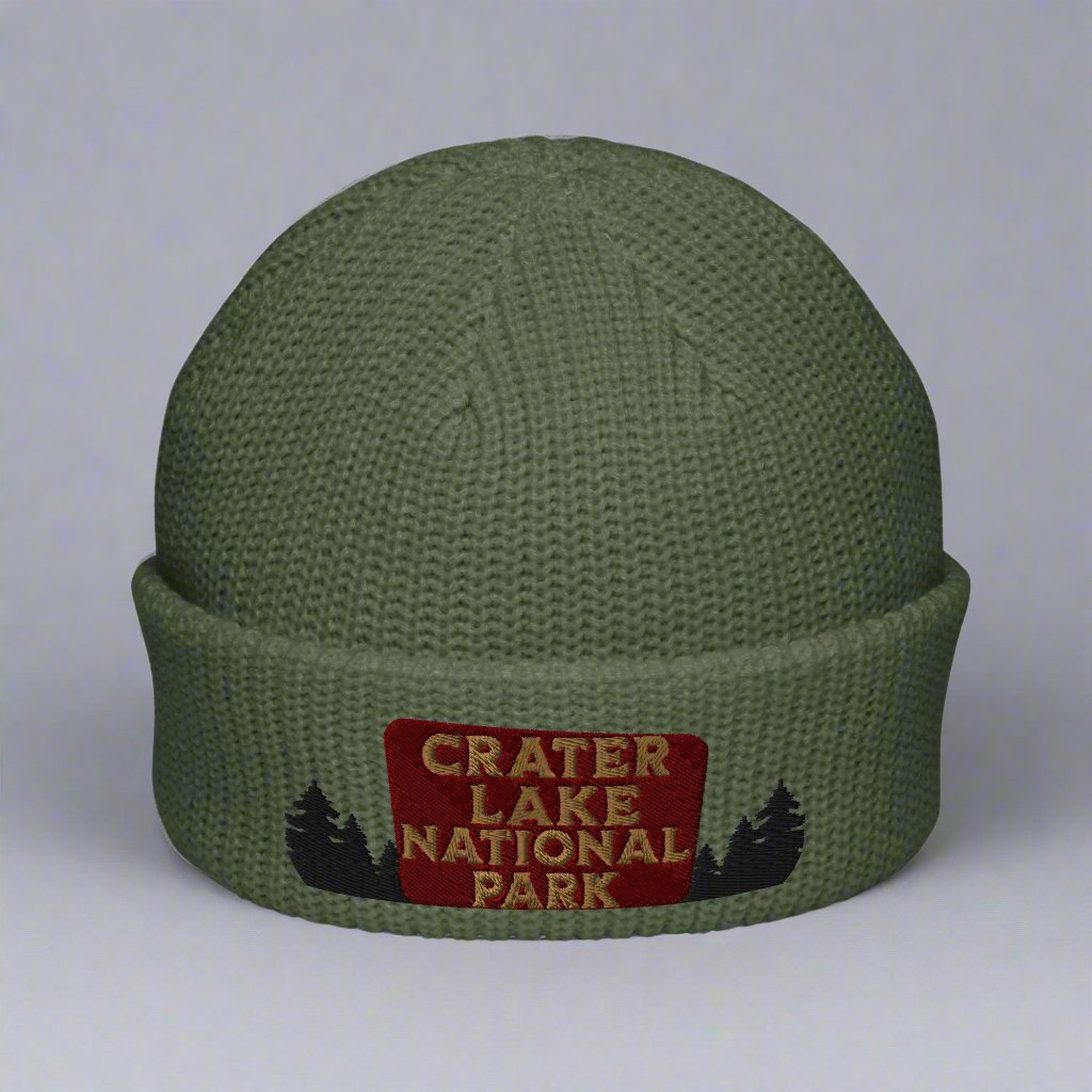 Crater Lake Embroidered National Park Sign Beanie Wharf Fisherman Style Sewn Outdoors Winter Hat