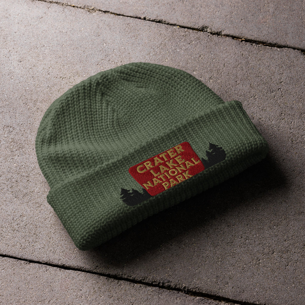 Crater Lake Embroidered National Park Sign Beanie Wharf Fisherman Style Sewn Outdoors Winter Hat