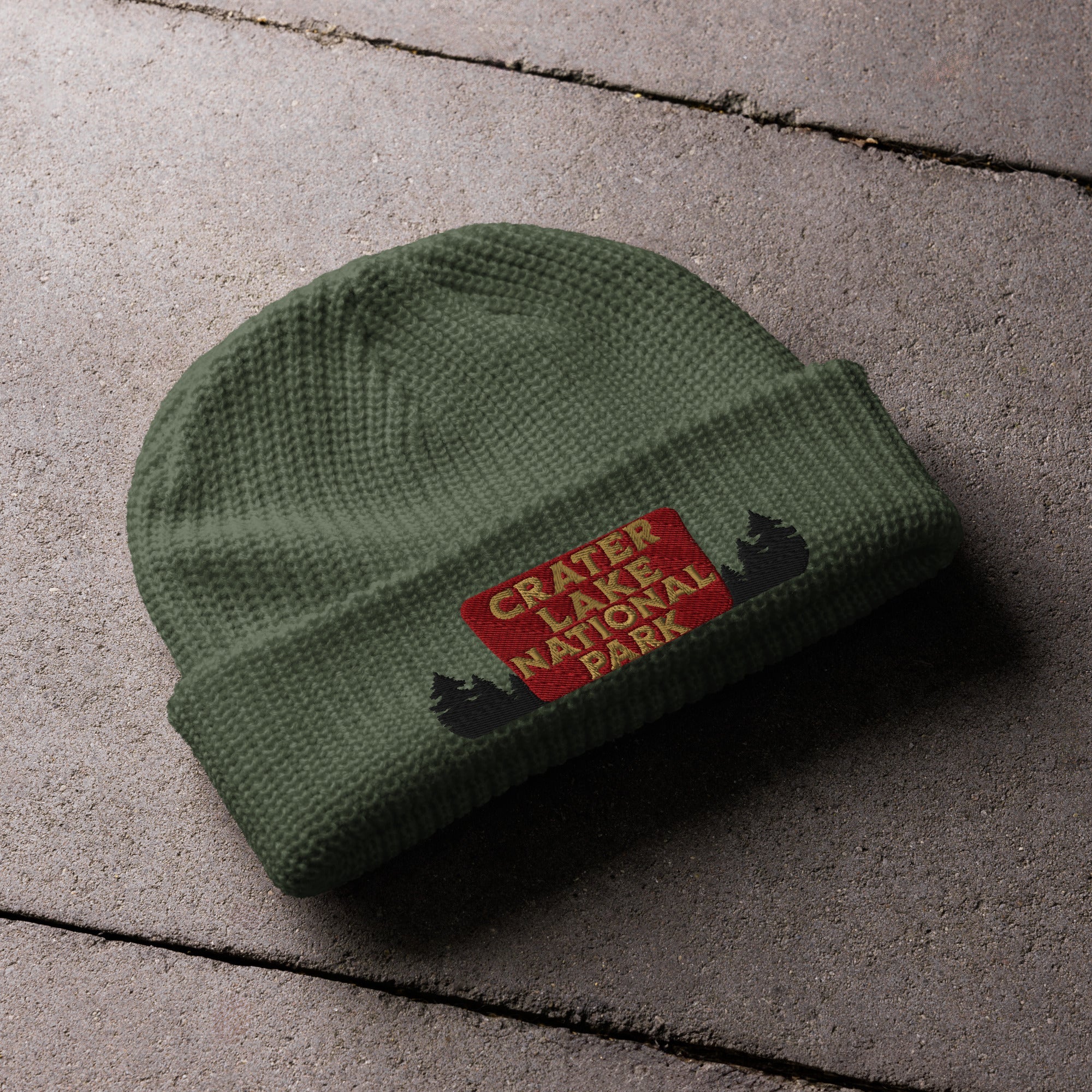 Crater Lake Embroidered National Park Sign Beanie Wharf Fisherman Style Sewn Outdoors Winter Hat