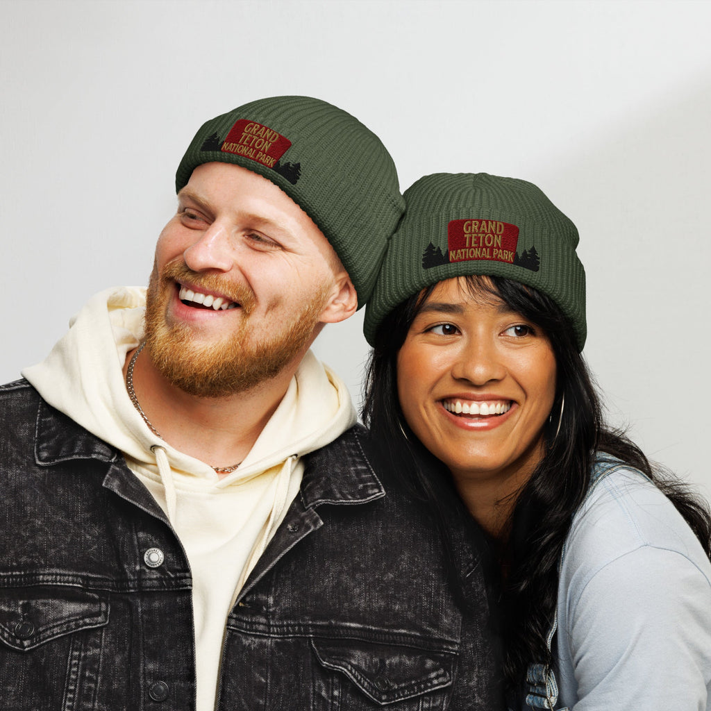 Grand Tetons National Park Sign Embroidered Beanie